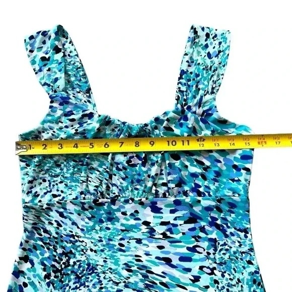 WHBM Bright Aqua Chunky Strap Tank Top with Abstract Dot Print- Small - Picture 6 of 10